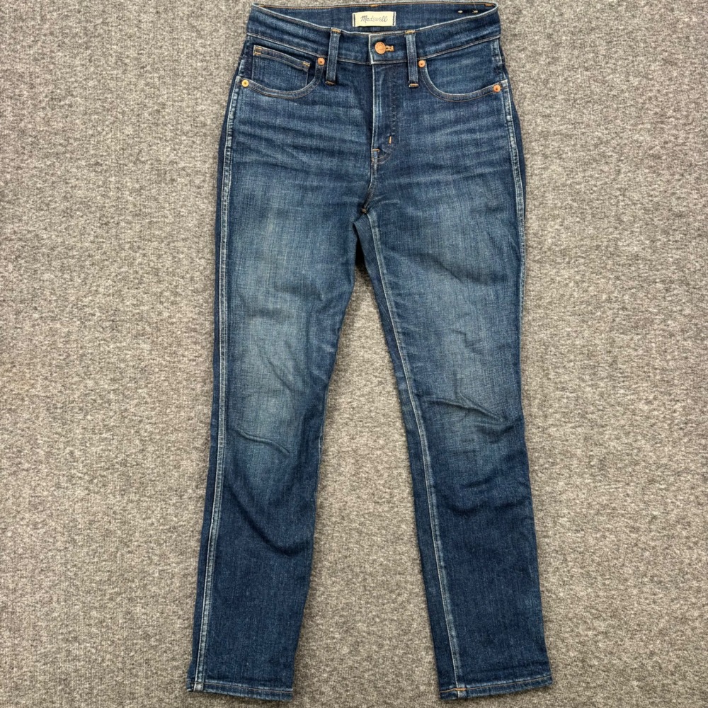 Madewell Slim Straight High Rise Dark Wash Denim Jeans Size 26 Blue Stretch